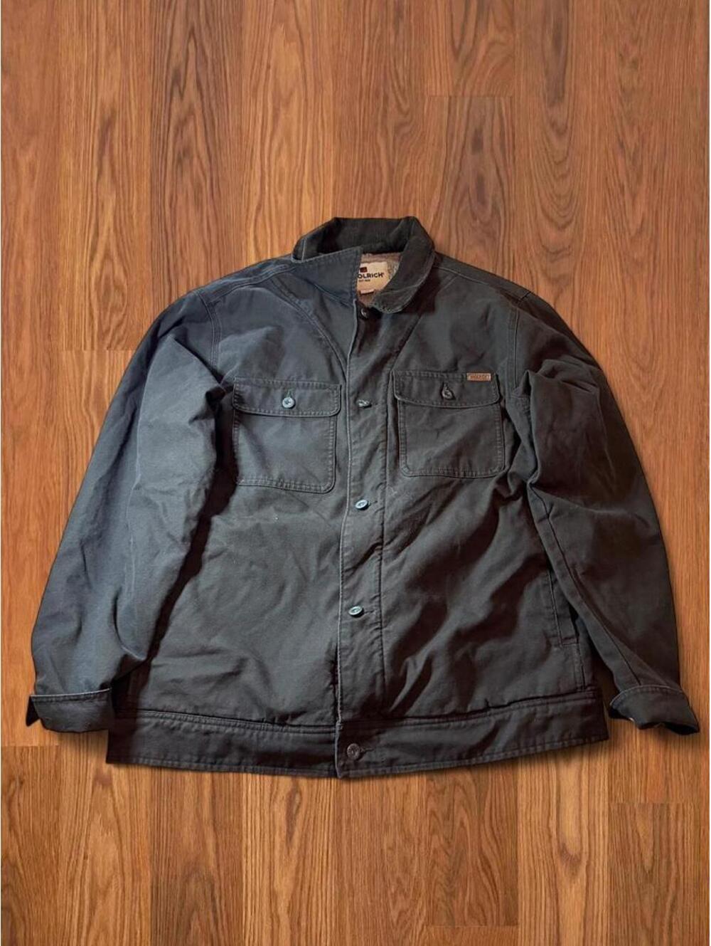 Woolrich Mens Jacket Size Large L Black Workwear Utility Canvas Button Coat